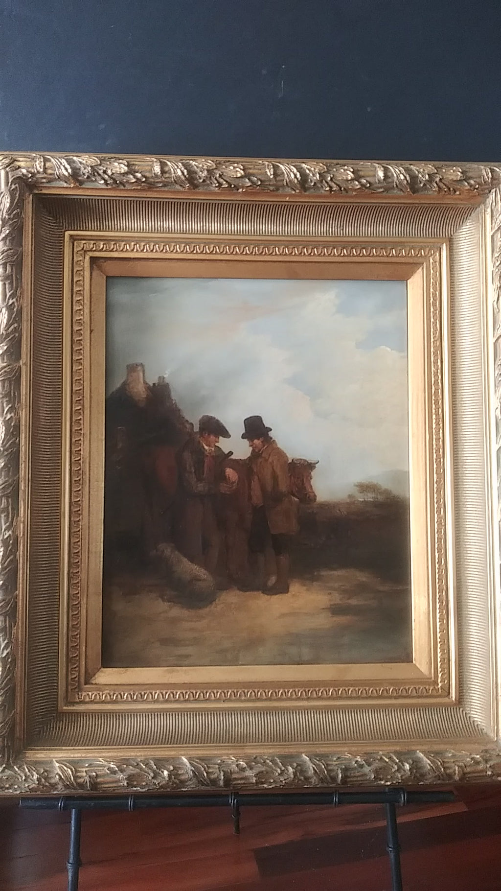 1860s British School Oil on Board Painting "What's Elsie Worth?"