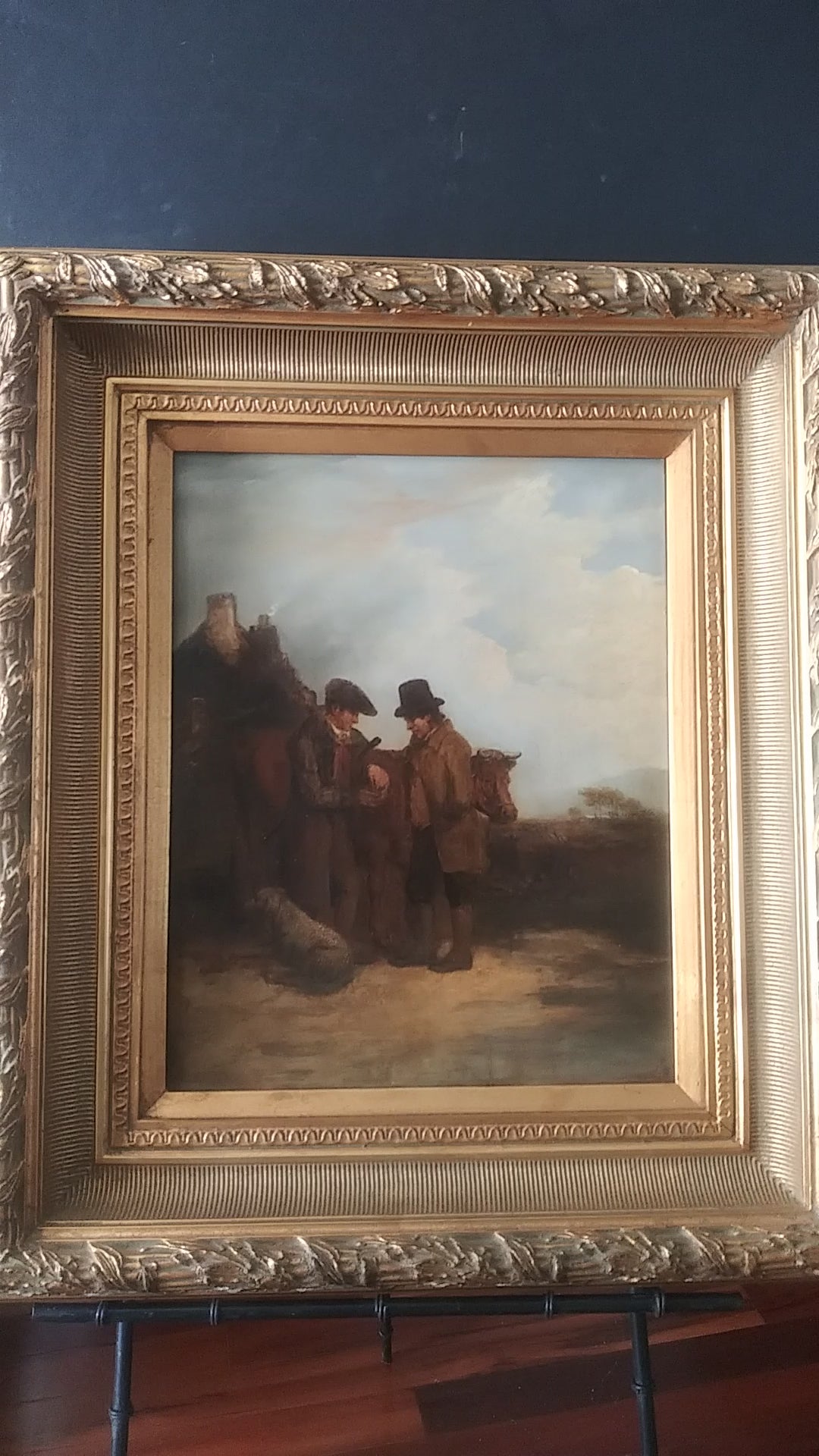 1860s British School Oil on Board Painting "What's Elsie Worth?"