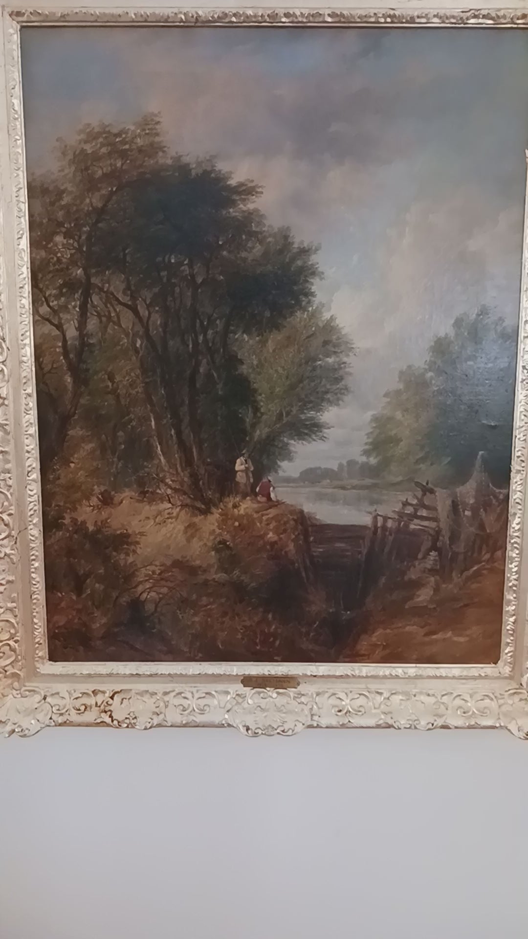 1853 "Fishing by the Weir" Edmund Johann Niemann Oil on Canvas Well Listed