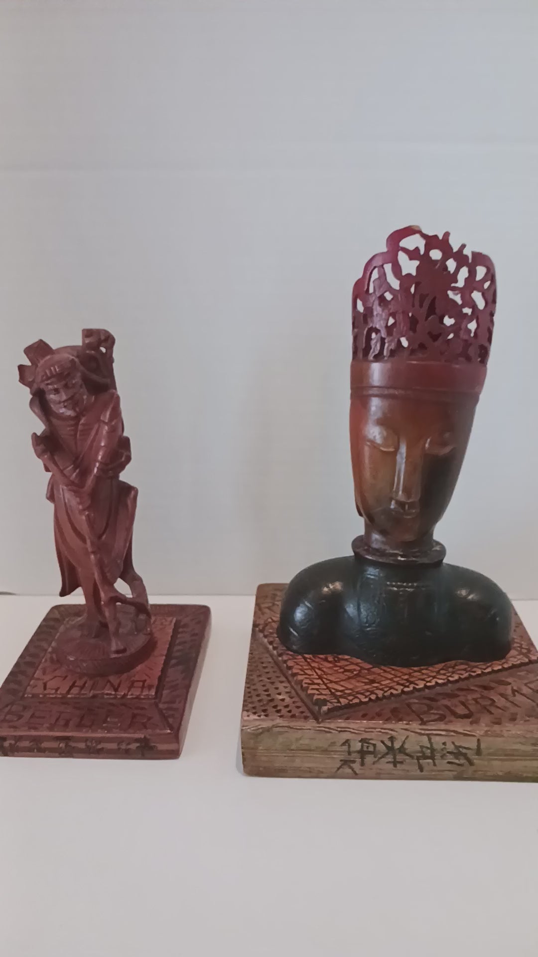 Pair of Exotic Wood and Water Buffalo Horn Carved Figures R. T. Kavanaugh 1941