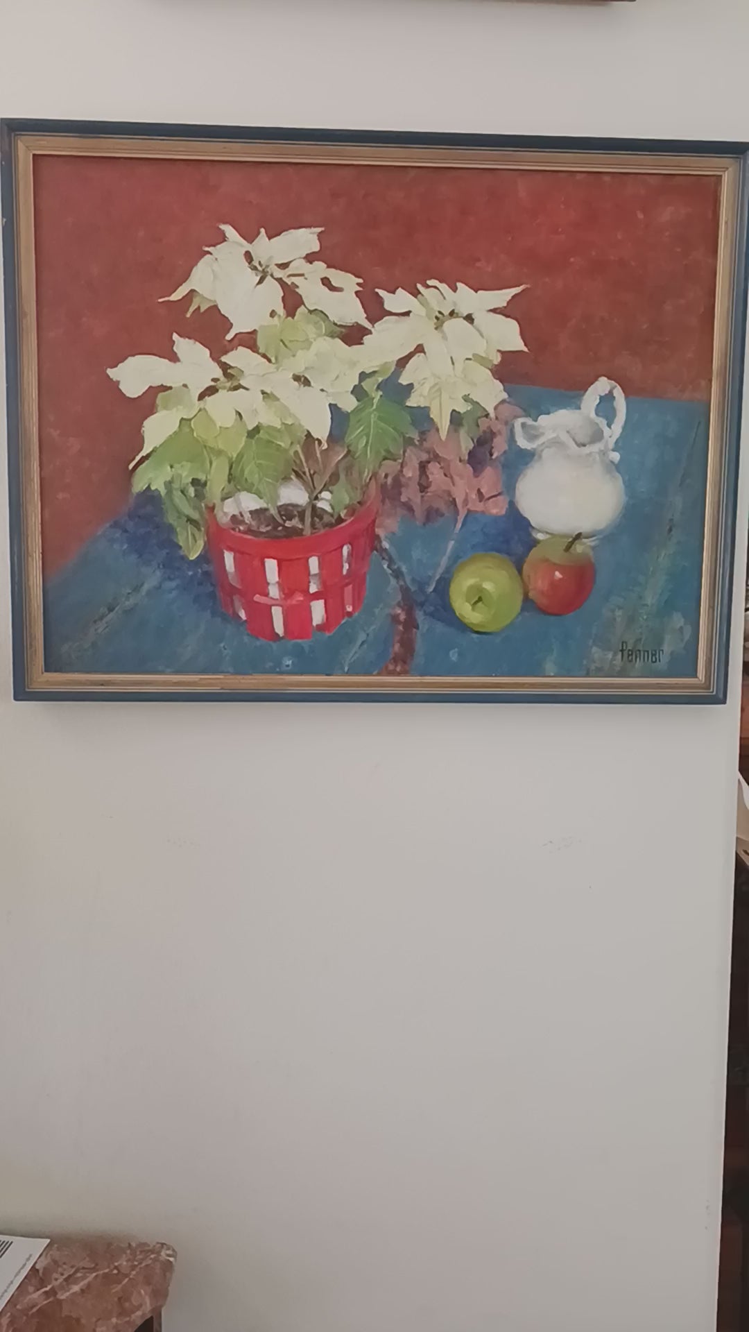 Poinsettias! Oil by Springfield, Massachusetts Artist Ethelyn (Polly) Fenner