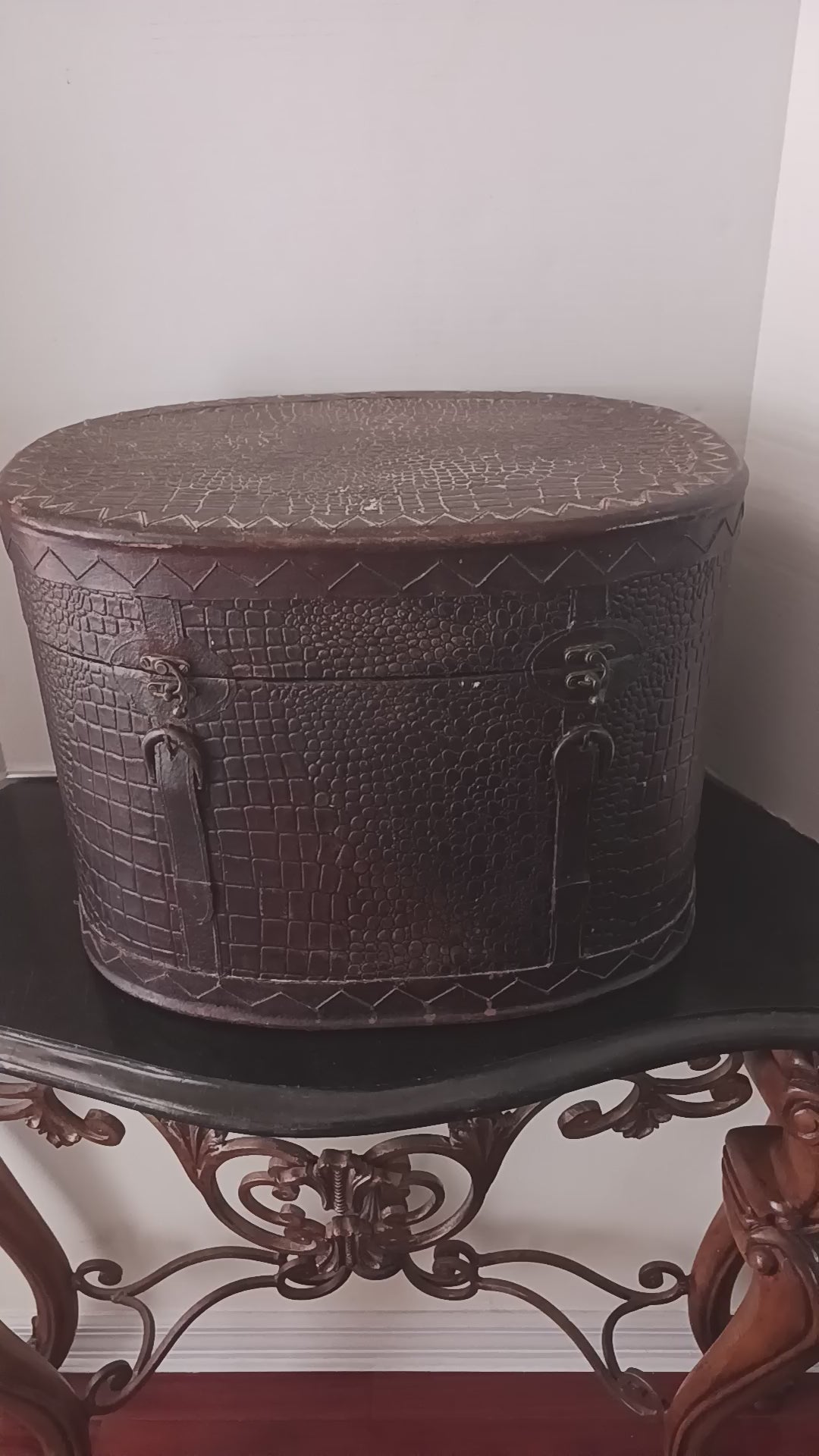 Vintage Snakeskin Style Carved Wood Box