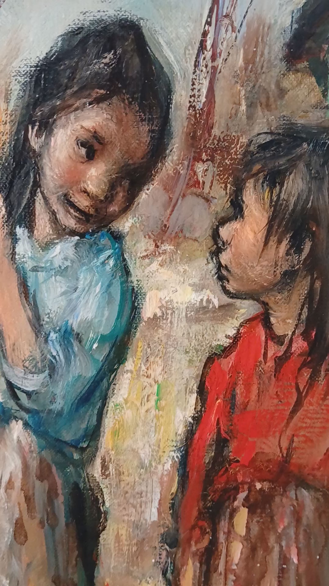 Heartwarming Oil Painting Gypsy Children - Listed French Artist Georgette Nivert