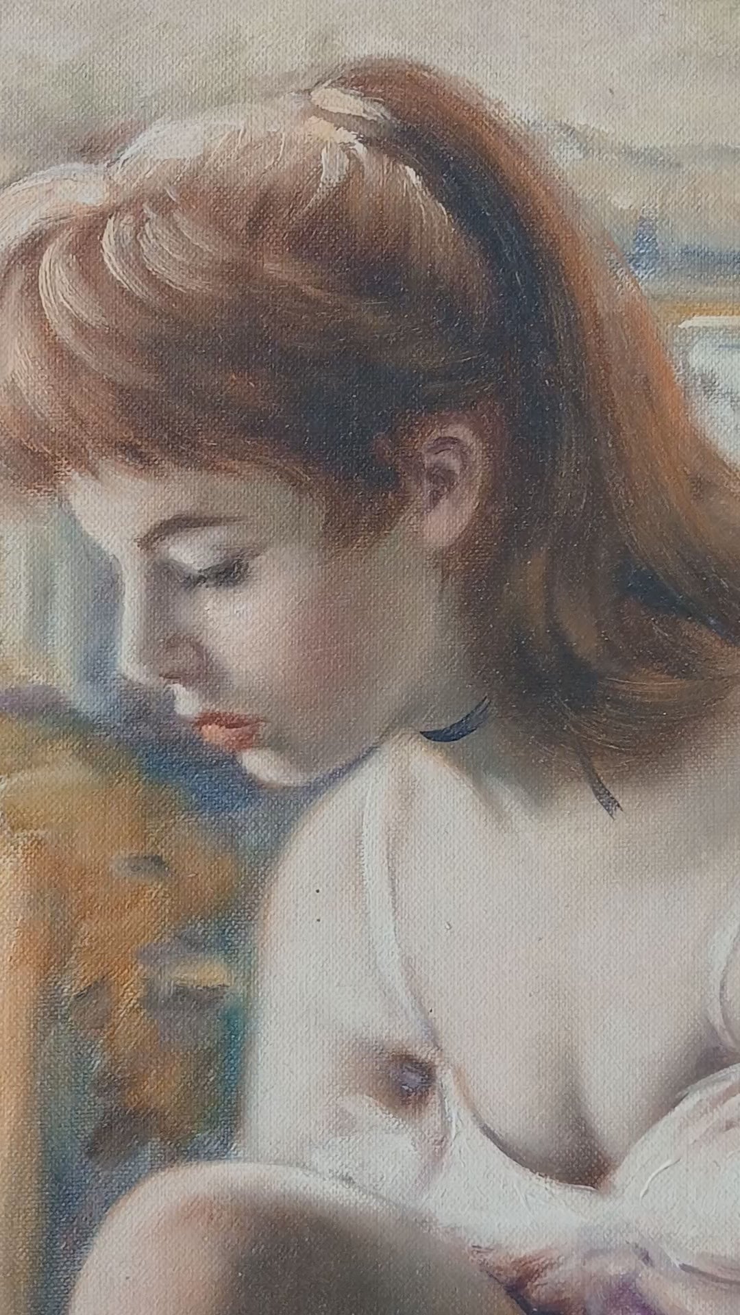Ballerina Lacing Her Shoe Oil on Canvas by Helmut Brueninger Listed Artist