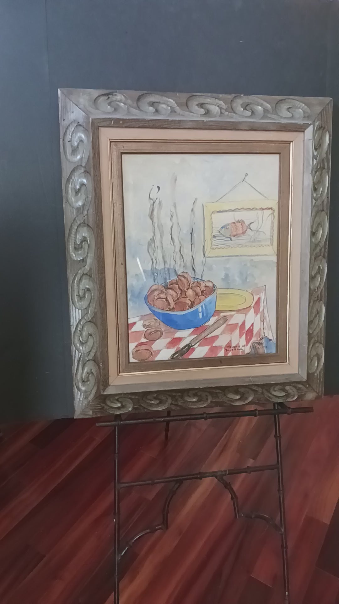 Fewmets in a Blue Bowl Watercolor by I. L. Glutz