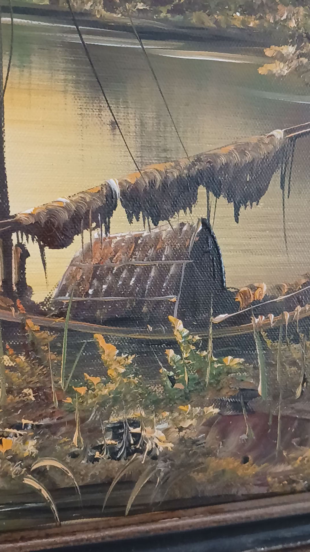 Chinese Junks in a Cove, Evening - a Pair of Oils on Canvas by Chang