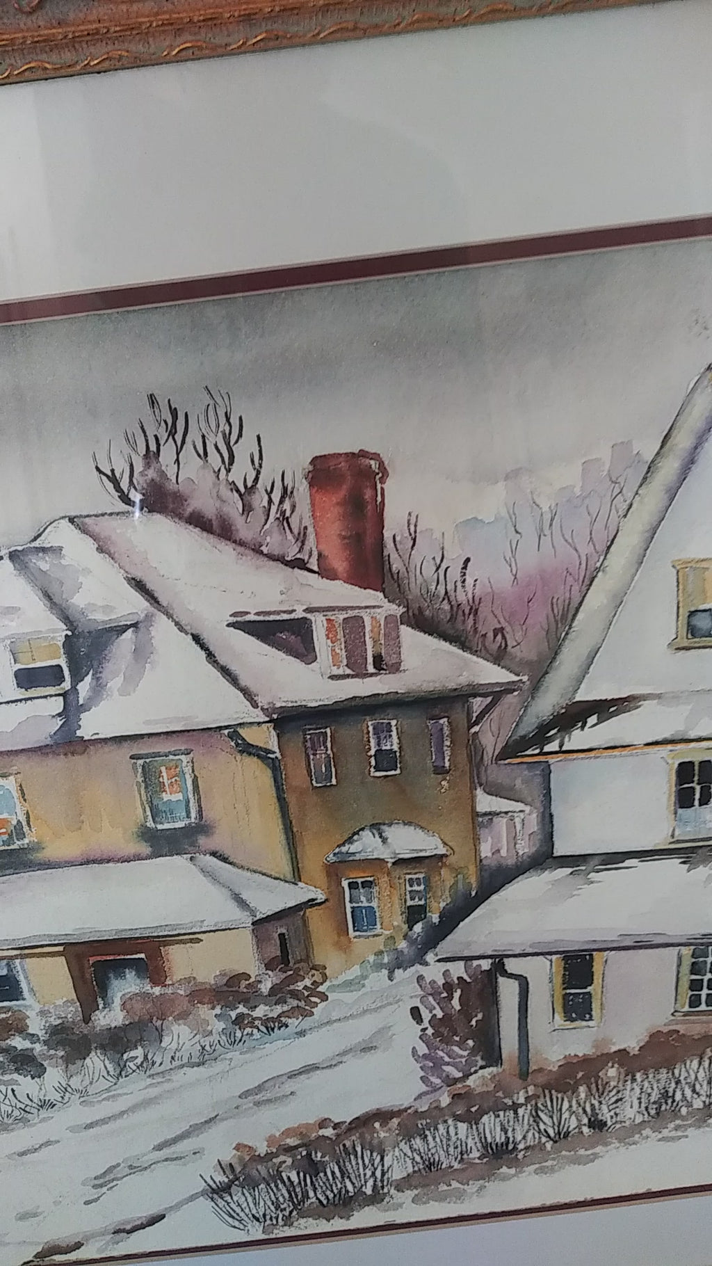 Houses in Snow - Watercolor by H. A. Randall