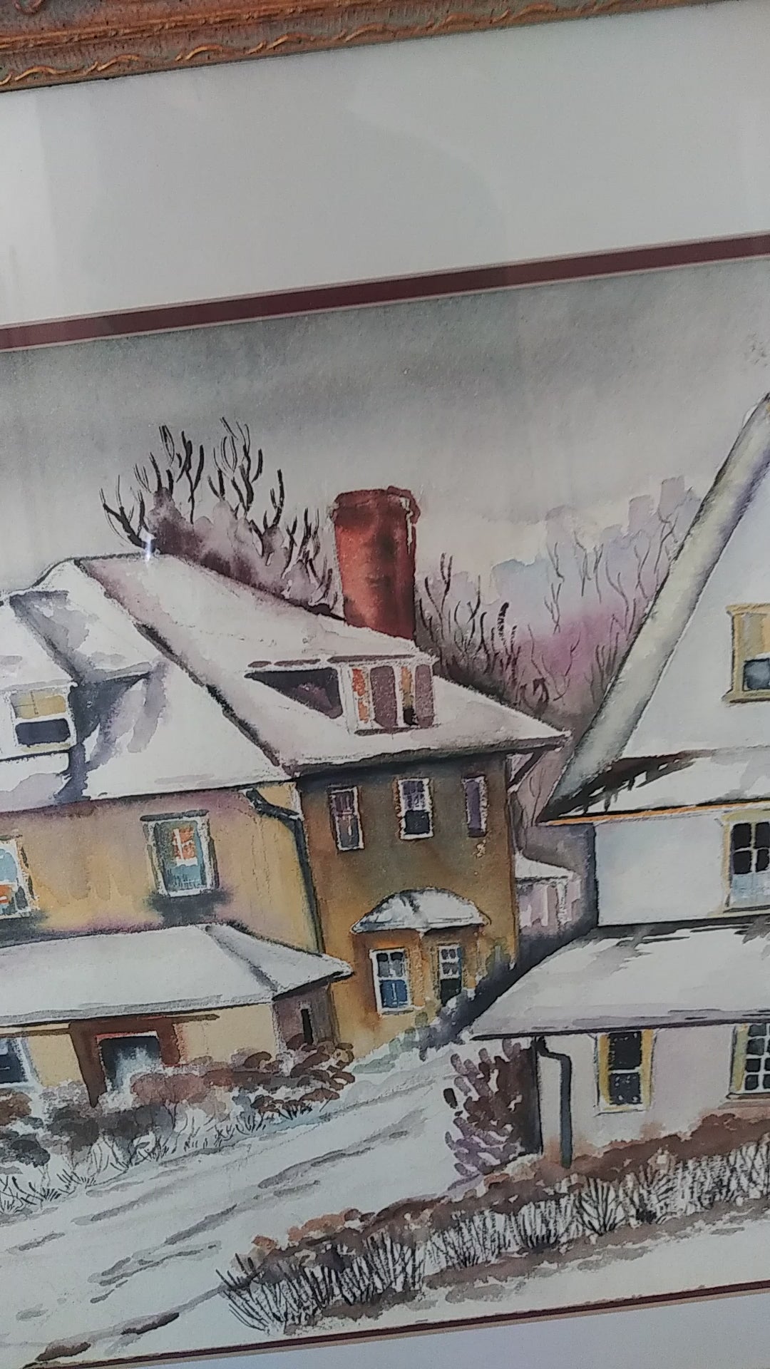 Houses in Snow - Watercolor by H. A. Randall