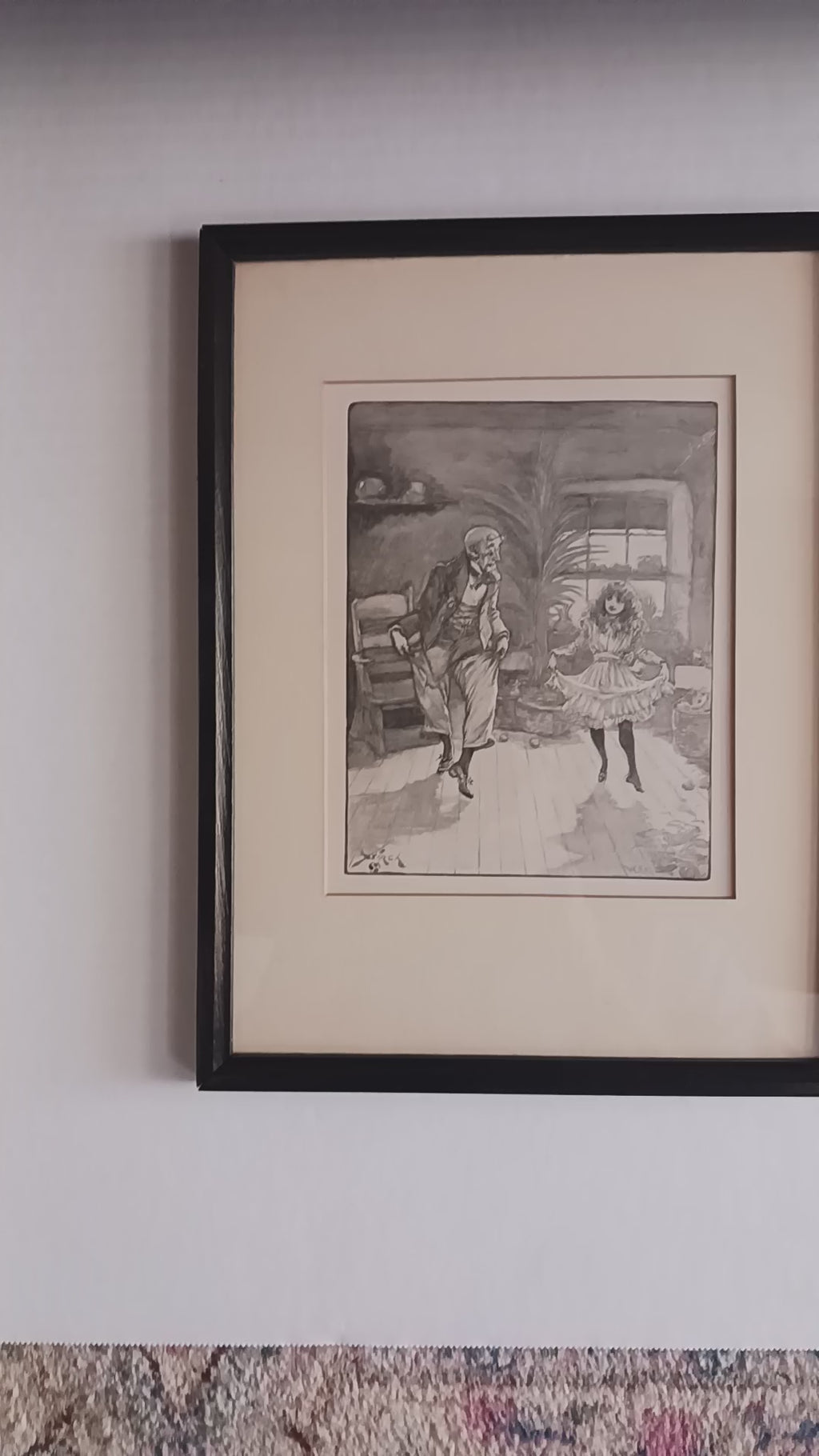 The Dancing Master - Original Victorian Print 1890 of Child's Dancing Lesson