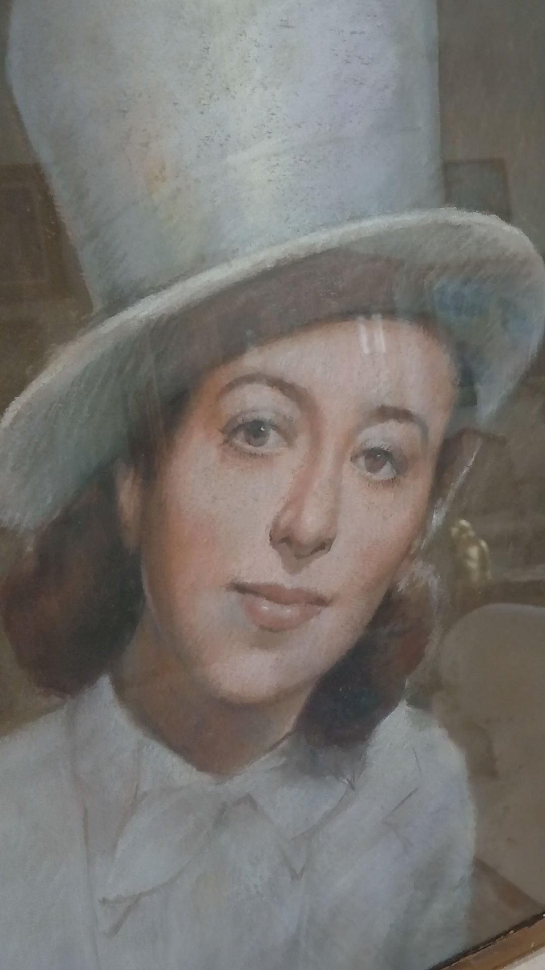 MCM Portrait of a Young Woman in Top Hat (Actress ?) Original Pastel