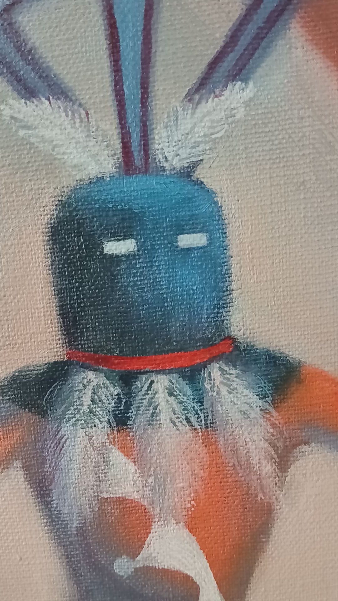 Oil on Canvas Still Life Apache Devil Dancer Doll and Jemez Pueblo Pots by Agota